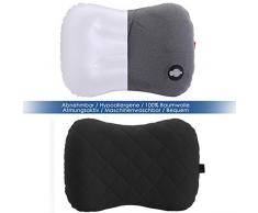 HIKENTURE Aufblasbares Camping/Reise Kissen mit Abziehbarem Kissenbezug, Ergonomisches Kopfkissen, Komfortables Nackenkissen für Reise/Outdoor, Inflatable Travel Neck Pillow(Schwarz)