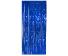selbstklebender Lametta Vorhang in blau Größe 91 x 244 cm Perfekt als Party Deko Fenstervorhang Foto Hintergrund glitzer Vorhänge Metallfolie Goldfolie Streifenvorhang Fensterdekoration Tür Farbe Blau