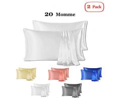 Since Silk 100% Seide Kissenbezug 2er Set, 20 Momme Seide mit Baumwolle Unterseite Haar und Hautpflege Kissen Protector, Umschlag Schließung versteckt Design Cover, Weiß, 50×75cm