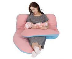 WOLTU SKN037rsbl, Schwangerschaftskissen Seitenschläferkissen Lagerungskissen Stillkissen inkl.100% Baumwolle Bezug abnehmbar, Hohlfaser Füllung, U Form 89x140 cm, Rosa-Blau