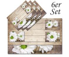 Tischset Platzset Platzmatten 6 Stk. weiße Margariten auf Holzoptik Kunststoff abwaschbar 43,5x28,5 cm
