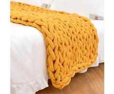 GLITZFAS Gestrickte Decke Grob Kuscheldecke Grobstrick Wolldecke Strickdecke Tagesdecke Überwurf Decke Zuhause Dekor Geschenk fürs Sofa Tagesdecke (Ingwer gelb,100 * 120cm)