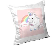 Kissen mit Namen Janina und schönem Einhorn-Motiv mit Donut und Regenbogen für Mädchen | Namenskissen personalisiert | Kuschelkissen | Schmusekissen