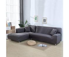 Volwco Sofabezug, L-Form, 2 Stück, einfarbig, Sofabezug, 3-Sitzer, Stretch Sofa, Schonbezüge mit 16 Schaumstoffstäbchen, universell dehnbar, Polyester-Gewebe Silbergrau