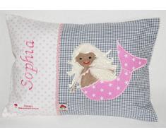 Glückspilz Namenskissen Babykissen I Meerjungfrau Nixe I mit Namen personalisiert I Geschenk zu Geburt, Taufe, oder Geburtstag I Türkis