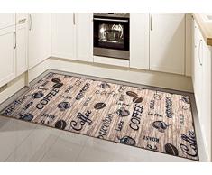 Special Carpets Teppich Modern Flachgewebe Gel Läufer Küchenteppich Küchenläufer Braun Beige Schwarz mit Schriftzug Coffee Cappuccino Espresso Latte Größe 67x180 cm
