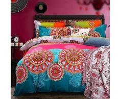 Mitchell Boho Bettwäsche Set 135x200 4teilig Indishes Design Mandala Bohemian Style Bettbezüge 100% Mikrofaser Rosa Pink Türkis Wendebettwäsche mit Kissenbezüge 80x80 cm Reißverschluss