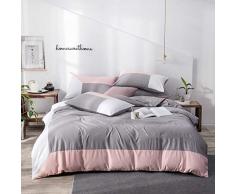 Lanqinglv Bettwäsche Set 135 x 200 cm 2 Teilig Rosa Grau Weiß Wendebettwäsche 120g Mikrofaser Uni Einzelbett Bettbezug Deckenbezug mit Reißverschluss und Kissenbezüge 80 x 80cm