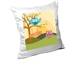 Kissen mit Namen Pia und schönem Motiv mit Eulen-Landschaft für Mädchen - Namenskissen personalisiert - Kuschelkissen - Schmusekissen