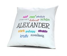 Kopfkissen Alexander, Kissen mit Füllung - Positive Eigenschaften, 40 cm, 100% Baumwolle, Kuschelkissen, Liebeskissen, Namenskissen, Geschenkidee