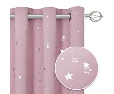 PONY DANCE Sterne Vorhänge Kinderzimmer - Kindergardinen Mädchen Thermovorhang Blickdicht Gardinen Hellpink (Babyrosa) Ösenvorhang, 2er Set H 137 x B 132 cm