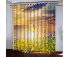 CURTAINSCSR 3D gedruckte Vorhang Sonnenblume Im Sonnenuntergang Thermovorhang Verdunkelungsgardine Lichtundurchlässige Vorhang mit Ösen für Schlafzimmer Wohnzimmer Geräuschreduzierung 2Panel75x166cm