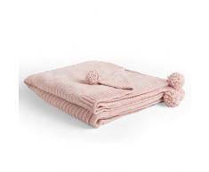 Beautify Gestrickte Decke mit Bommeln - Rosa Decke mit Metallischen Bommeln für Wohnzimmer - Rosa Überwurf für Schlafzimmer oder Wohnzimmer