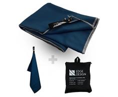 EDGE DESIGN 2er-Set Mikrofaser Handtuch | Reise Sport Fitness | Hoch saugfähige, ultraleichte & antibakterielle Microfaser | schnelltrocknend, weich, mit Tasche | XL Groß & S Klein | Navy