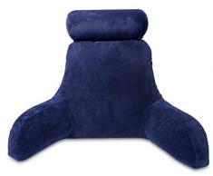 QUEEN ROSE Lesekissen/Rückenkissen, Keilkissen mit Nackenrolle, Abnehmbarer, waschbarer Plüsch Bezug, Fernsehkissen, Bücherkissen für Bett, Sofa (Blau)