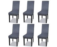 Aufun Stuhlhussen 6er Set Universal Stretch Stuhlbezug für Esszimmer, Elastische Hussen Stuhl Protector für Hochzeit Feier Esszimm Party Bankett Deko, Samt Stoff, Anthrazit