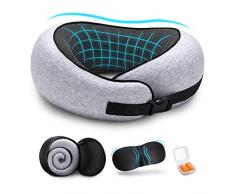 DYD Reisekissen 100% reines Memory Foam Nackenkissen - aufgerüstet ergonomisches Design 360 °Vollhals Kinnstütze, bequemer & atmungsaktiver Bezug, ultraweiches Reisekit mit 3D Augenmasken, Ohrstöpsel