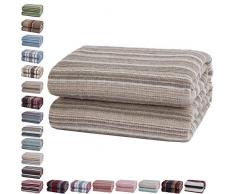 Mixibaby Tagesdecke Wohndecke Wendedecke Kuscheldeck Sofadecke Couchdecke Baumwolle, Farbe:Braun Cream gestreift, Maße Decke Sarah:180 cm x 220 cm