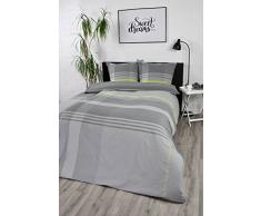 jilda-tex Biber Bettwäsche Thick Stripes - Grau-grün 155x220 cm + 80x80 cm 100% Baumwolle Feinbiberbettwäsche Edelflanell