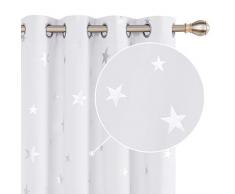 Deconovo Sterne Fenstervorhang mit Muster Verdunkelungsvorhang Modern Landhausstil Wohnzimmer 229x168 cm Grau Weiß 2er Set