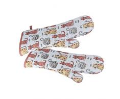 2 Set (Paar) Hitzebeständig Lange Ofenhandschuhe Verdickte Hitzeresistente Topflappen Backhandschuhe aus Qualitäts Weiß Baumwolle mit Süß Katzen Tier Design für Katze Geschenk Ideen