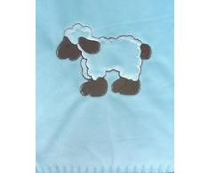 super weiche Babydecke mit Fell in hellblau pastell mit süßer Stickerei Schaf HxB 70x100 cm Top Qualität - Kuscheldecke fusselt nicht! Typ172
