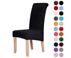 Homaxy Velvet Stretch Esszimmerstuhl Hussen - Spandex Plüsch Stuhlhussen Solide Großes Esszimmer Stuhl Protector Home Decor Set 6, Schwarz
