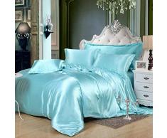 Satin Bettwäsche Set 220x240cm Seide Seidig 4 Teilig Bettbezug Mit Reißverschluss Und Kissenbezug 48x74cm,Blue1-1.5M(200 * 230cm)