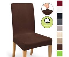 Beautissu Baumwolle Stuhlhusse Stretch Mia - 35-50 cm Stretch Hussen für Stühle - Husse Stuhlbezug Bi-Elastic Husse - ÖKO-TEX & Waschbar - Dunkelbraun