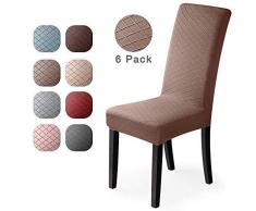 Stuhlhussen 6 Stück Universal Stretch Stuhlhussen Moderne Jacquard Husse Abnehmbare Stuhlbezug Abdeckung Esszimmer überzug Bi-Elastic Spannbezug,für Bankett Deko und Hochzeit Partys (Braun, 6 Stück)