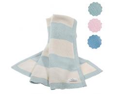 Babydecke aus 100% Bio Baumwolle - kuschelige Strickdecke ideal als Baby Decke, Erstlingsdecke, Wolldecke oder Baby Kuscheldecke in mint/natur-weiß für Mädchen und Jungen