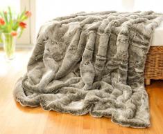 Wohnen & Accessoires Felldecke, Pelzplaid, Webpelzdecke Grauwolf mit grau-beigem Fell 170x220cm