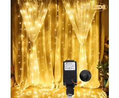 GreenClick Lichtervorhang Deko - 300 LEDs 5,4 m lang Licht Vorhang 12×2.5M Lichterkette Lichtvorhang Warmweiß, 8 Modi LED Vorhang Lichterketten strom für Zimmer, Weihnachten, Balkon Innen/Außen