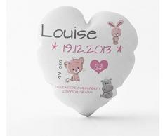 True Statements Herz-Kissen als Geschenk zur Geburt - Personalisiertes Kissen für Mädchen oder Jungs (Name, Größe, Gewicht, Datum) - inklusive Füllung - ideales Babygeschenk (Mädchen)