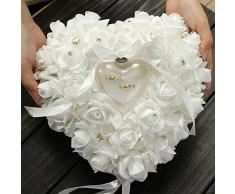 Romantic Rose Hochzeit Ringkissen Ring Box Herz Bevorzugungen Ehering Kissen mit eleganter Satin Flora, 15x13cm