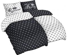 BaSaTex 4 teilig Microfaser Partner Bettwäsche Set Queen King 2X 135x200 2X 80x80 cm Weiss Schwarz