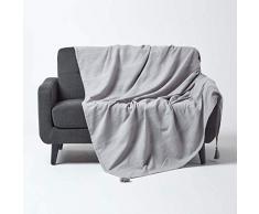 Homescapes extra große Tagesdecke Rajput, hellgrau, Wohndecke aus 100% Baumwolle, 255 x 360 cm, Sofaüberwurf/Couchüberwurf in RIPP-Optik