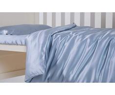 Seidenbettwäsche für Kinder (Seidenbettbezug Seiden Bettbezug Kinder 100X135cm + Seidenkissenbezug 40x60cm) 100% Seide, Hellblau