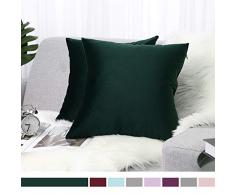 Lewondr Samt Kissenbezug 50x50cm, 2-Set Sanft Einfarbige Moderne Quadratische Kissen Hülle Zierkissenbezüge für Weihnachten Deko, Wohnzimmer, Sofa, Schlafzimmer, Auto, Dunkelgrün