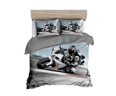 Jnsio 3 Teilig Grau Bettwäsche-Garnitur Aus Mikrofaser Bettwäsche-Set Hochgeschwindigkeitsmotorrad-Lokomotivrennfahrer Baumwolle Polyester Faser Ist Bequem Weich Atmungsaktiv Bettbezug,175x218cm