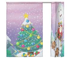 FFY Go Voile-Vorhang Weihnachten mit Weihnachtsmann gemustert, durchscheinendes Fenster, weiches Material, extra lang für Schlafzimmer, Wohnzimmer, Küche, Dekoration, Haustür, 2 Paneele, 198 x 139,7 cm