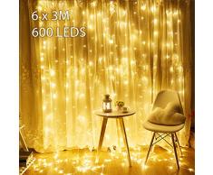 6M x 3M LED Lichtervorhang Avoalre 600 LEDs Lichterkette Vorhang (max. 3 Sätze) Erweiterbar mit Stecker 8 Modi Strombetrieb Deko Warmweiß für Innen Außen Neujahr Weihnachten Feiertag Party Hochzeit
