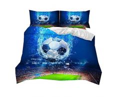 Sticker superb 3D Fußball Sport 150x200cm Bettbezug Set mit Kissenbezug 3 Teilig Blau Bettwäsche Set 100% Mikrofaser Polyester (Fußball in Blau Hintergrund, 150x200cm für 1,2 m Bett)