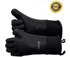 Voyage Premium Ofenhandschuhe (2er Set) bis zu 350°C - Silikon Extrem Hitzebeständige Grillhandschuhe BBQ Handschuhe zum Backen, Barbecue, Extra Lange Topfhandschuhe für Extreme Sicherheit(Schwarz)