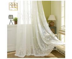 CYSTYLE Neue 1er Stickerei Blumen Schal Baumwolle Leinen Vorhang Dekosachl Transparent Gardinen,Vorhang Voile Fensterschal Dekoschal für Wohnzimmer Kinderzimmer Schlafzimmer (150 x 220 cm)