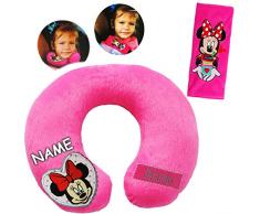 alles-meine.de GmbH 2 TLG. Set _ Nackenkissen / Nackenrolle & Gurtpolster __ Disney Minnie Mouse - incl. Name - Kissen für Auto / Gurtschoner - Autoschale - Kindersitz - Reis..