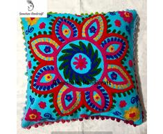 Suzani Designer Home Decor Floral Kissen Fall Indische Handarbeit Kissenbezug Dekorative Sofa Boho Chic Bohemian Überwurf Kissenbezug, Pailletten Kissen Einsatz Boho Decor Hand bestickt Kissenbezug