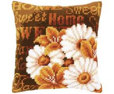 Vervaco Moderne Margeriten Kreuzstichkissen/Stickkissen vorgedruckt, Baumwolle, Mehrfarbig, 40 x 40 x 0.3 cm