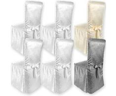 Gräfenstayn® Stuhlhusse Sofia mit Jacquard Muster und eingearbeiteter Schleife runde und eckige Stuhllehnen Universal-Passform (Weiß)