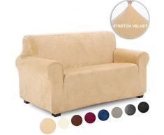 TIANSHU Samt Sofabezug 2 sitzer,Soft Velvet Plush Couchbezug stilvolle Möbelbezüge Anti-Rutsch-High Stretch Sesselbezug(2 Sitzer,Warmer Sand)